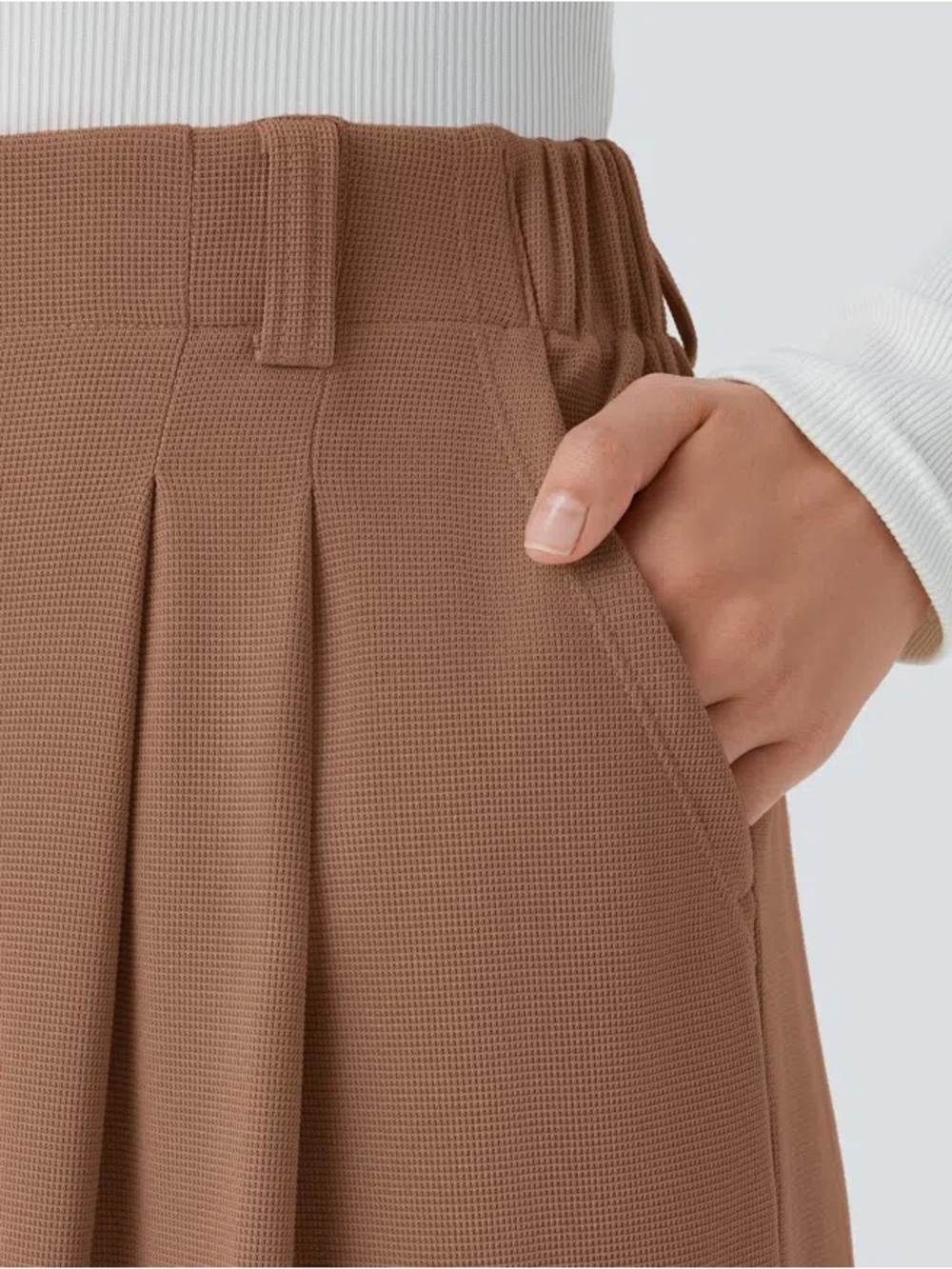 Halara Women’s High Waisted Pocket Wide Leg Waffle Work Pants Size M Tall Brown - Picture 3 of 8